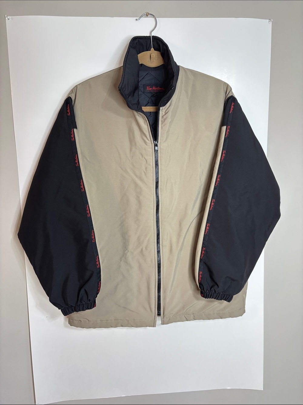 Tim Hortons Size Small Beige Body Black Sleeve Lightweight Zip Jacket